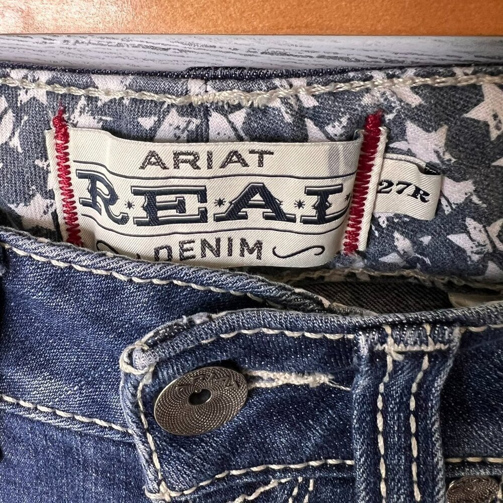 Ariat Jeans Womens Size 27R Real Denim Mid Rise Side Seam Fray Stretch - Picture 2 of 16